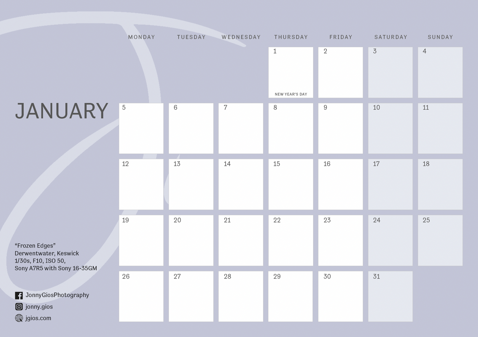 Jonny Gios 2026 Landscape Calendar