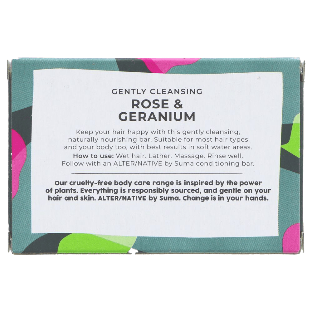 Suma Wholefoods Rose & Geranium Shampoo Bar (95g) | Vegan Essential Oils Hair Care