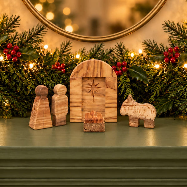 We Are Fair Trade Ltd Wooden Nativity Foundation Set, 7 Pieces | Handcrafted in Yorkshire