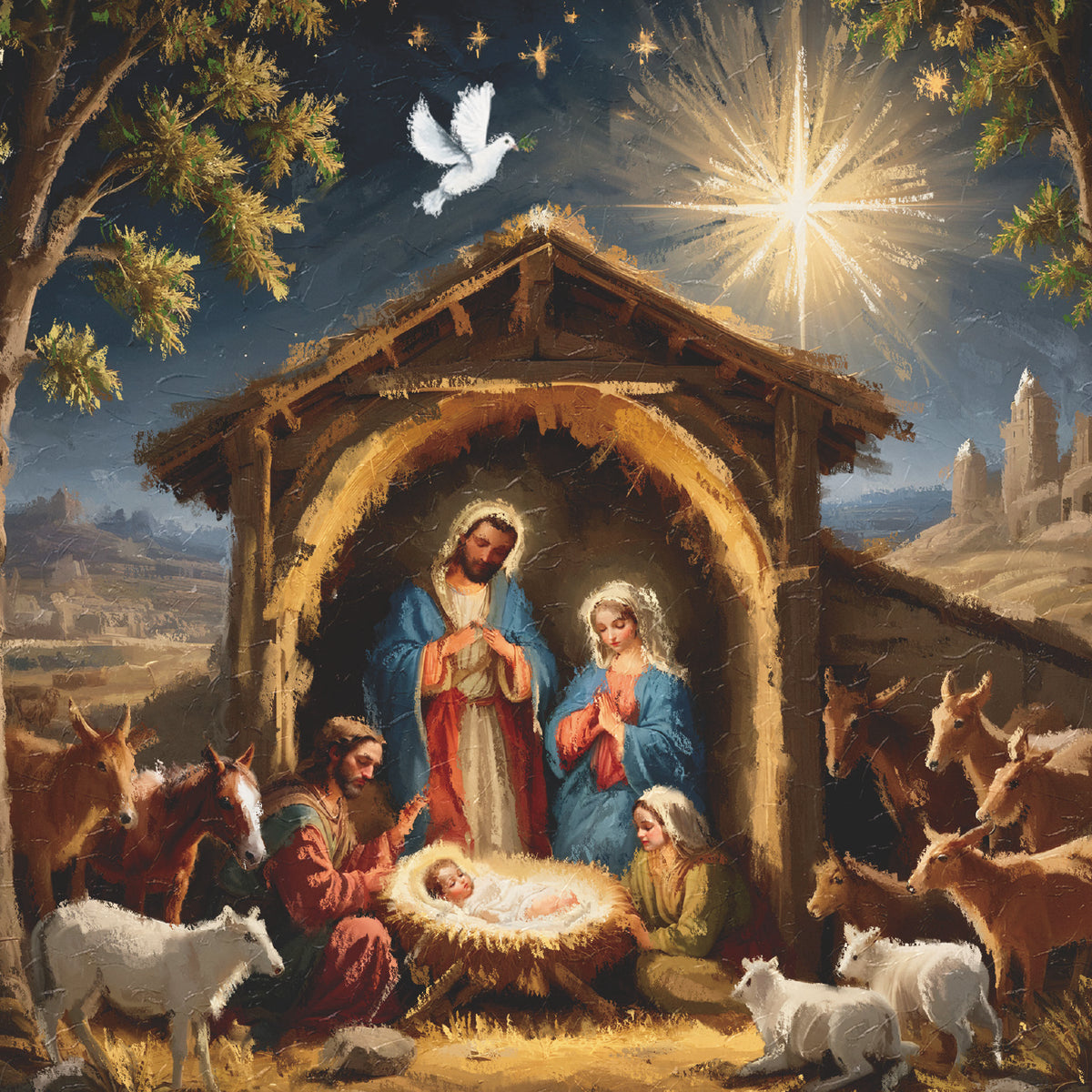 Adoration Of The  Shepherds Christian Charity Christmas Card (Pack of 10)