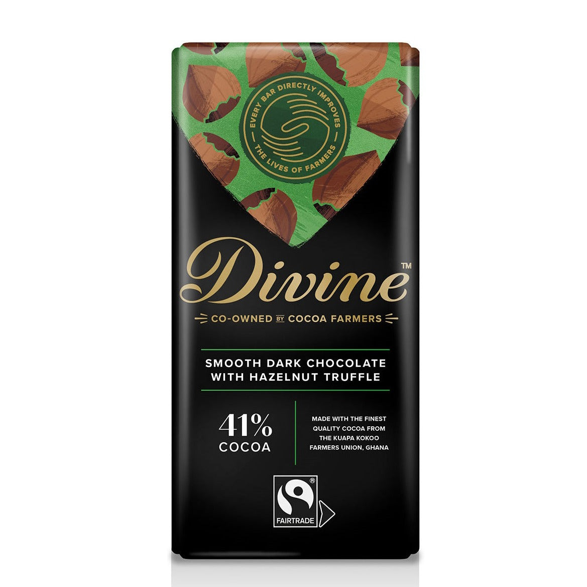 Divine Dark Chocolate with Hazelnut Truffle Bar 90g