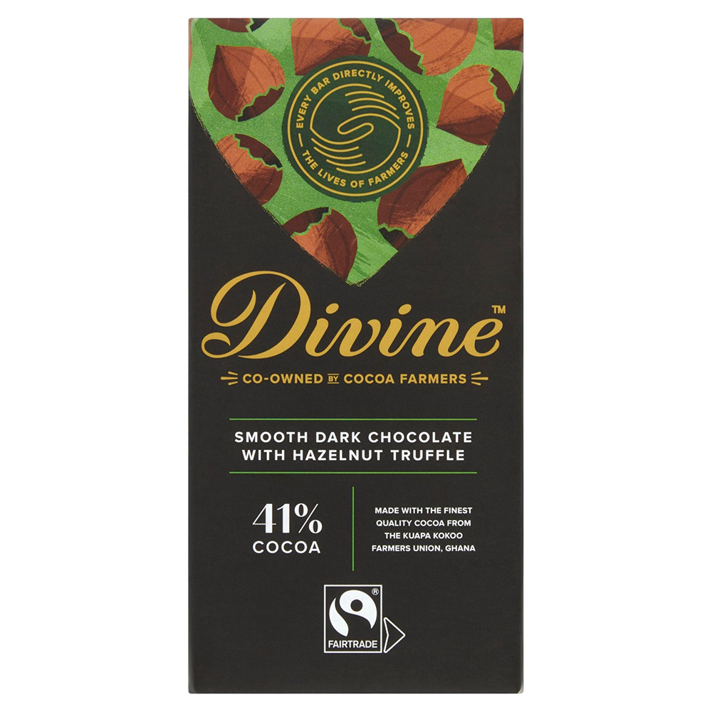 Divine Dark Chocolate with Hazelnut Truffle Bar 90g