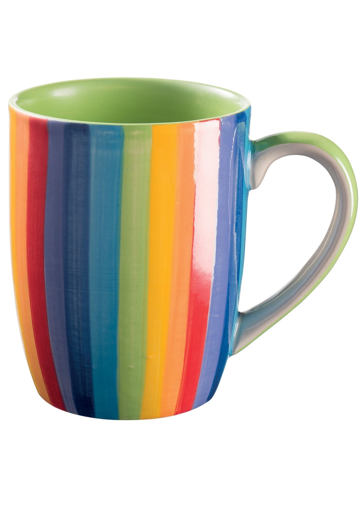 Hand painted rainbow ceramic vertical stripe mug
