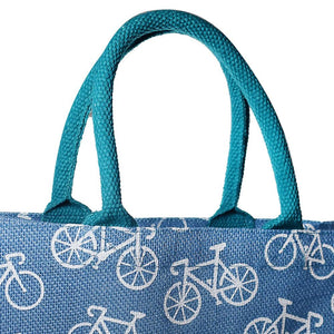 Jute Bag - Blue With Bicycles