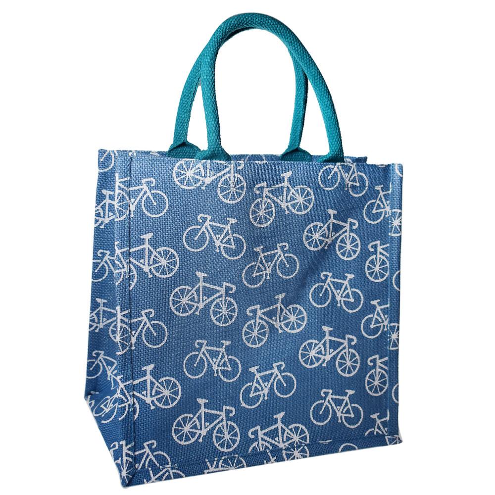 Jute Bag - Blue With Bicycles