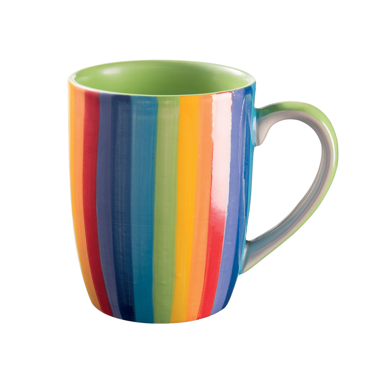 Hand painted rainbow ceramic vertical stripe mug