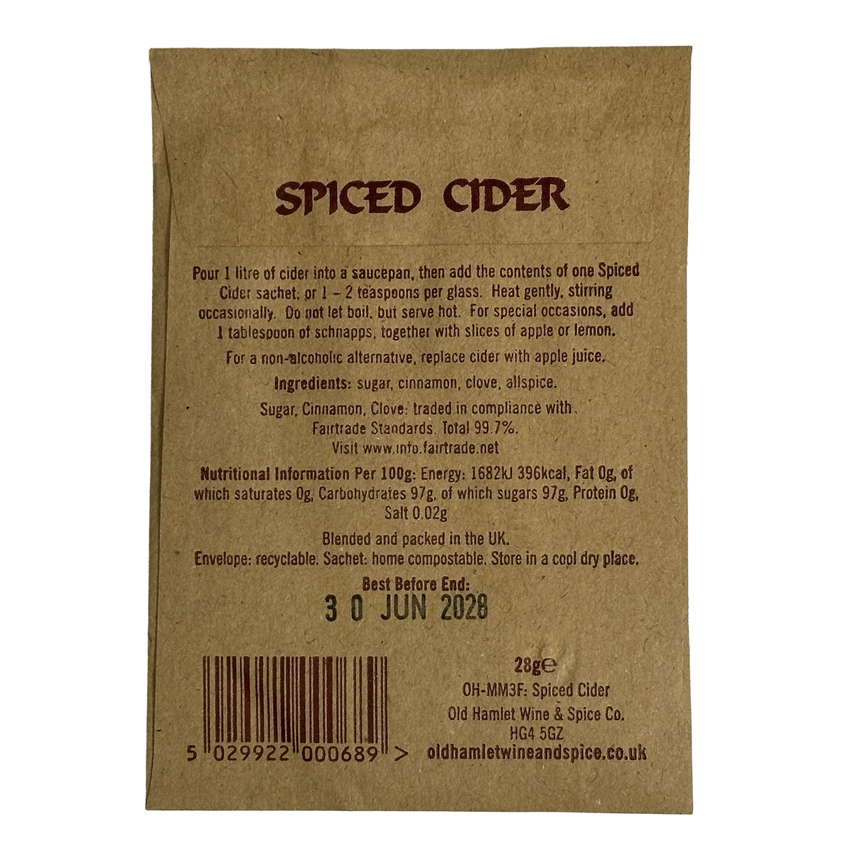 Fairtrade Spices For Hot Cider And Apple Juice - Single serving (1 Sachet)