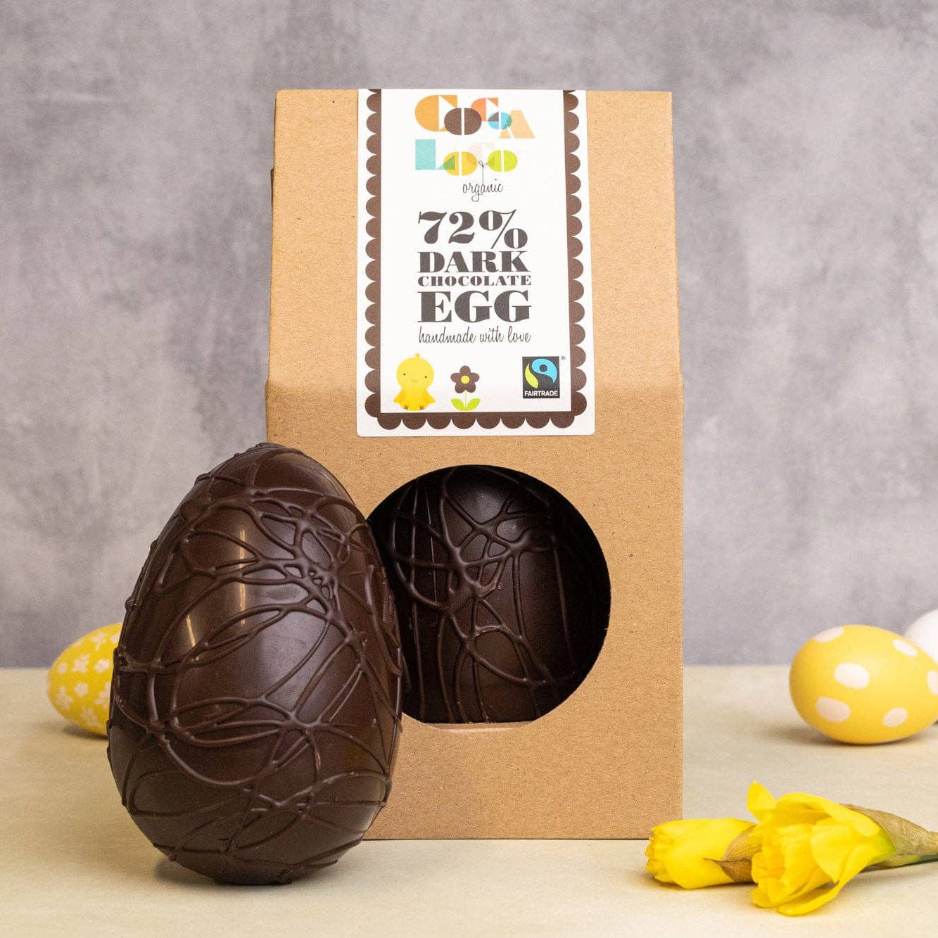 Cocoa Loco 72% Dark Chocolate Easter Egg  (225g) | Fairtrade Organic Handmade UK