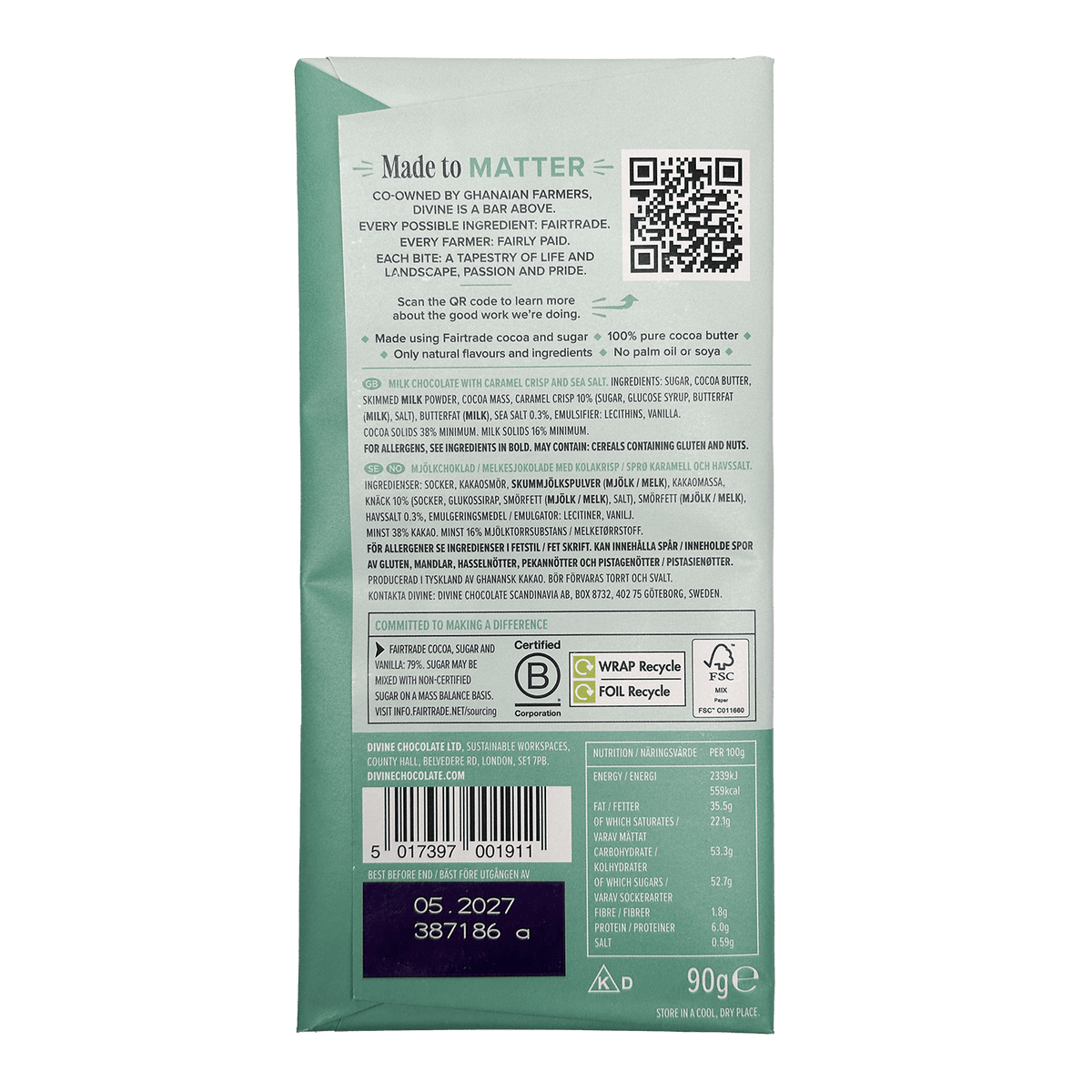 Divine Divine 38% Milk Chocolate with Salted Caramel Bar 90g