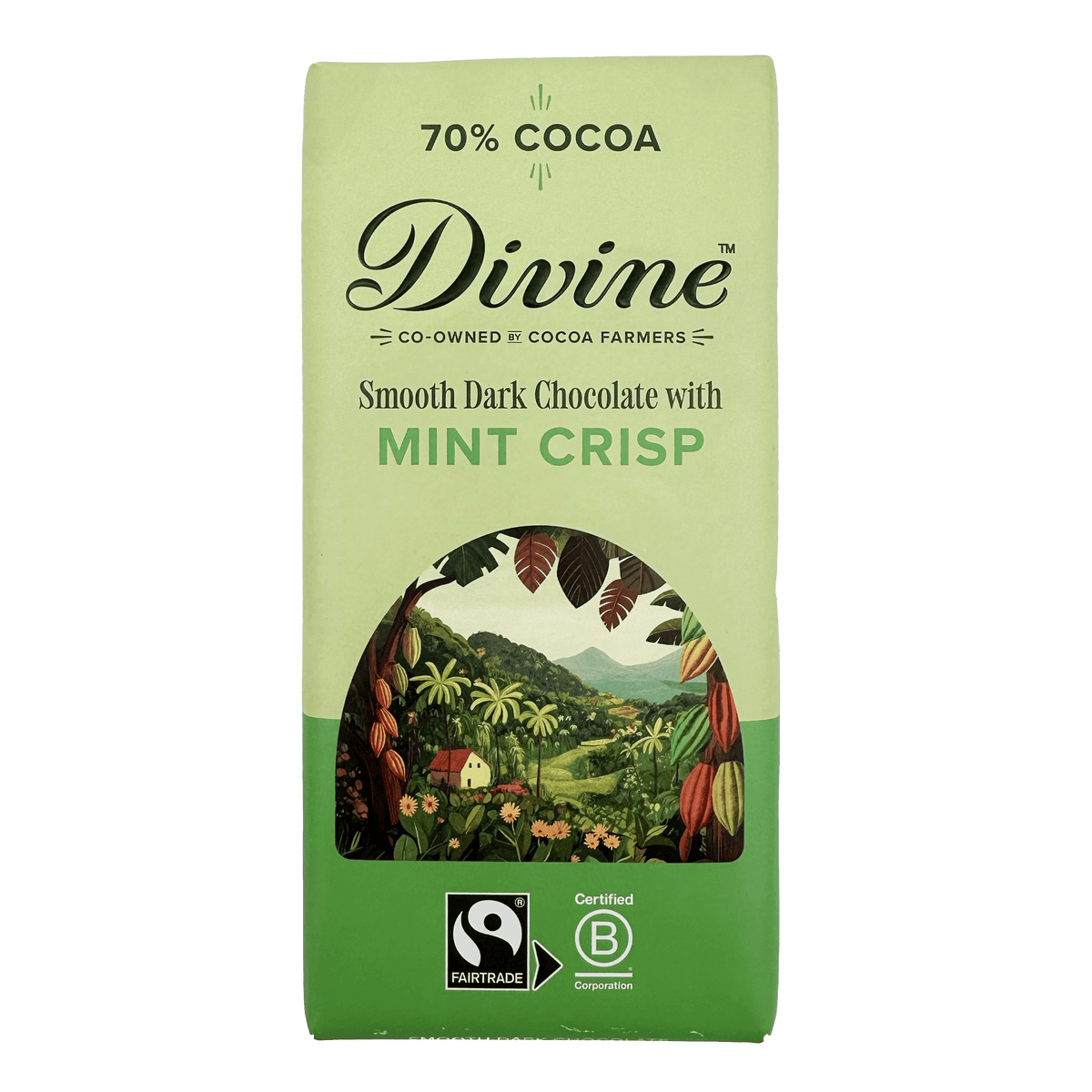Divine Divine 70% Dark Chocolate With Mint Crisp Bar 90g | Fairtrade Vegan Dark Chocolate