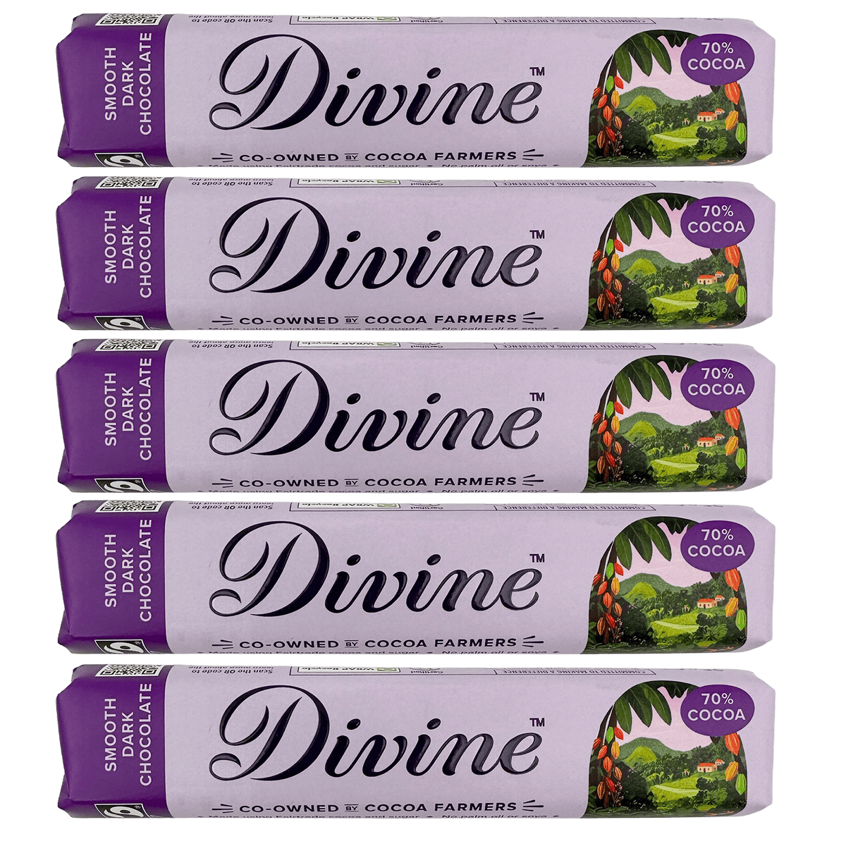 Divine Divine Chocolate 70% Dark Chocolate 5x35g Bars | Fairtrade Vegan