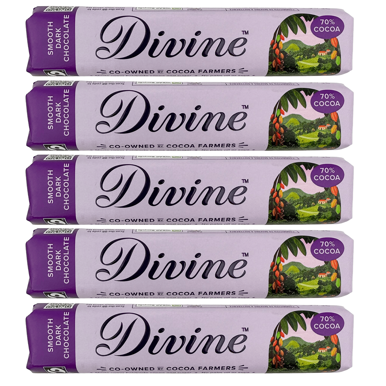 Divine Divine Chocolate 70% Dark Chocolate 5x35g Bars | Fairtrade Vegan