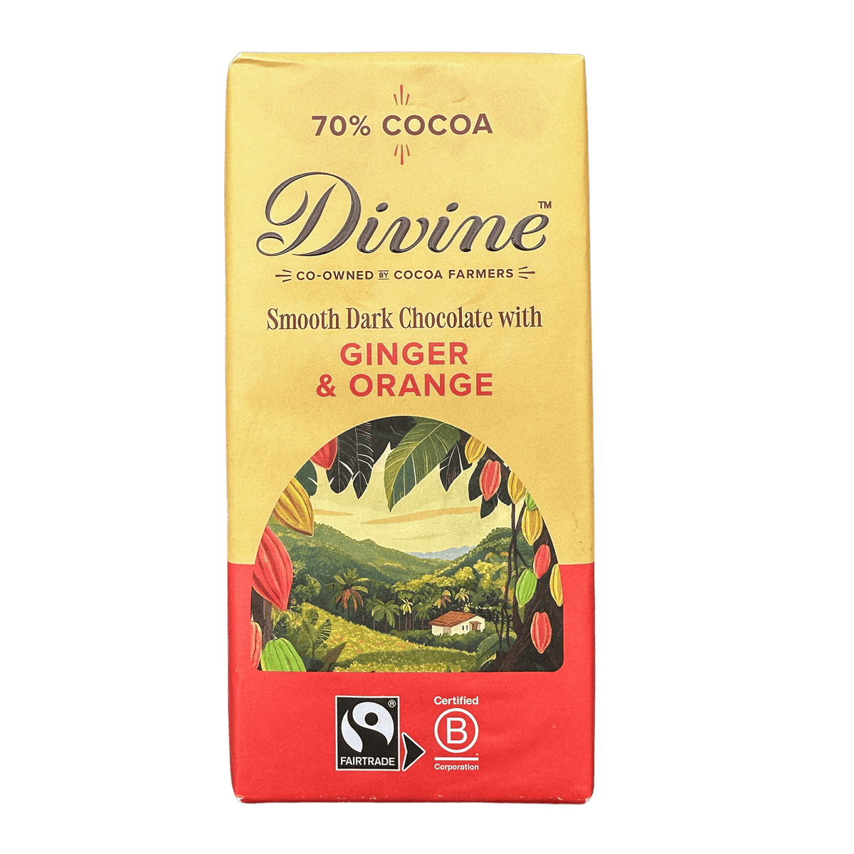 Divine Divine Chocolate 70% Dark with Ginger &amp; Orange 90g | Fairtrade Vegan Dark Chocolate