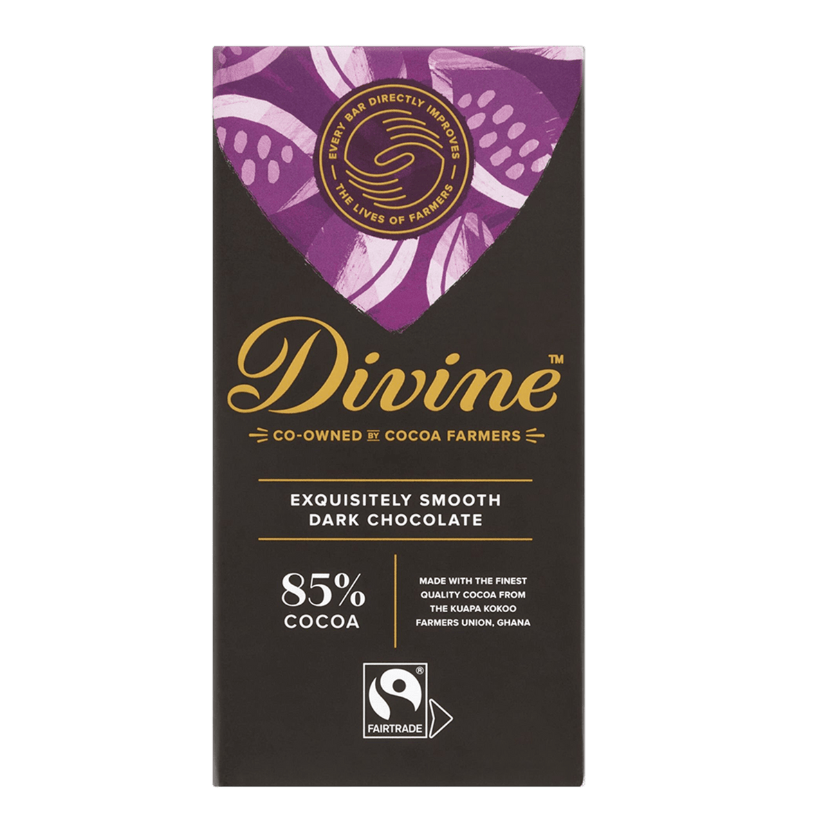 Divine Divine Chocolate 85% Dark Chocolate Bar 90g | Fairtrade Vegan Dark Chocolate