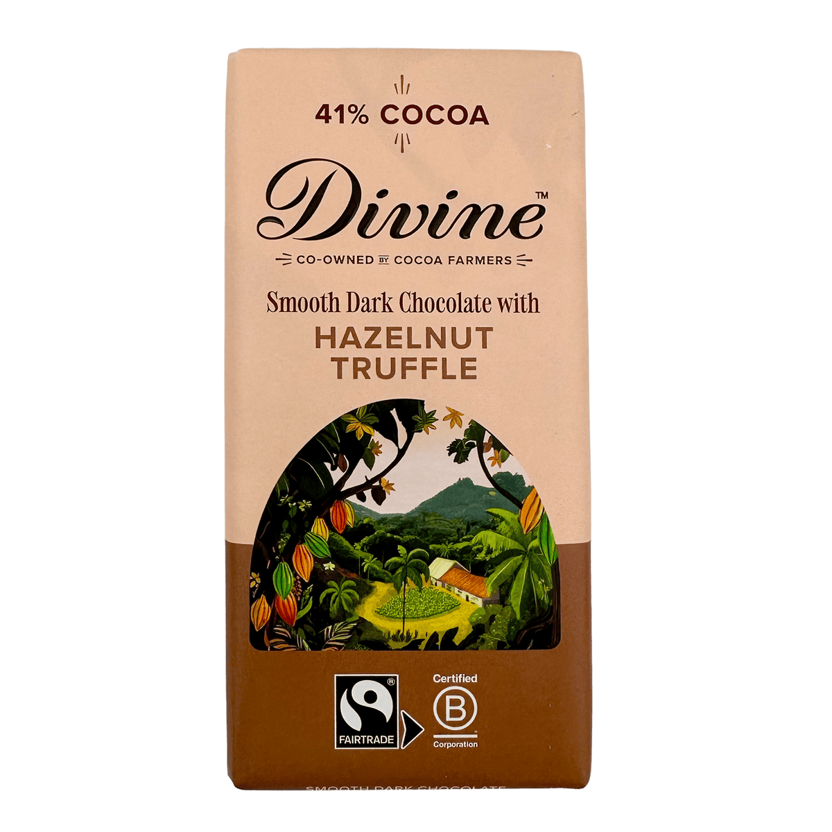Divine Divine Chocolate Hazlenut Truffle Bar 90g | Fairtrade Vegan Dark Chocolate