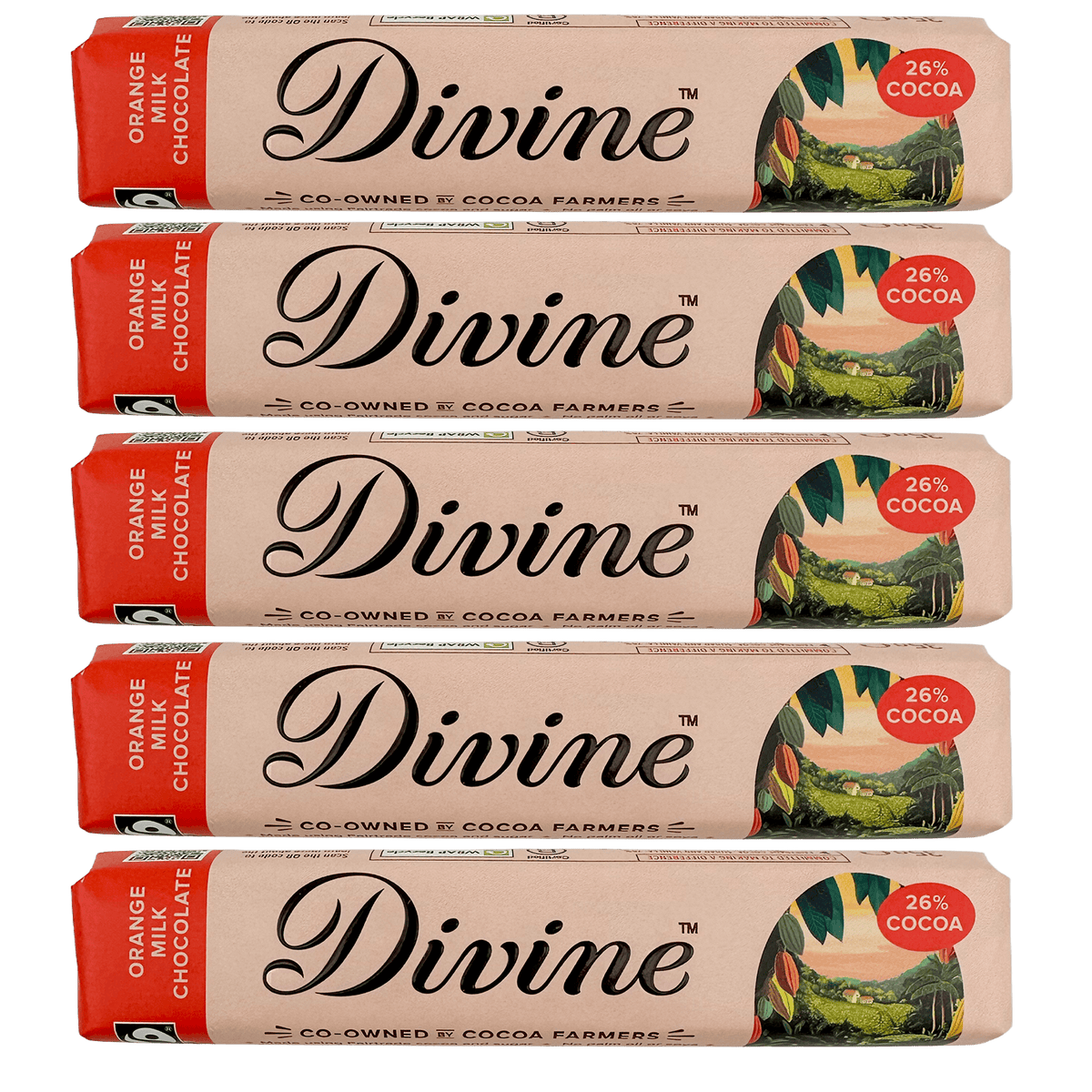 Divine Divine Chocolate Orange Milk Chocolate 5x35g Bars | Fairtrade