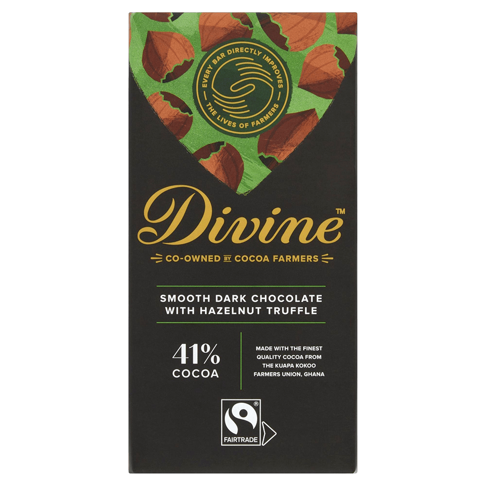 Divine Divine Dark Chocolate with Hazelnut Truffle Bar 90g