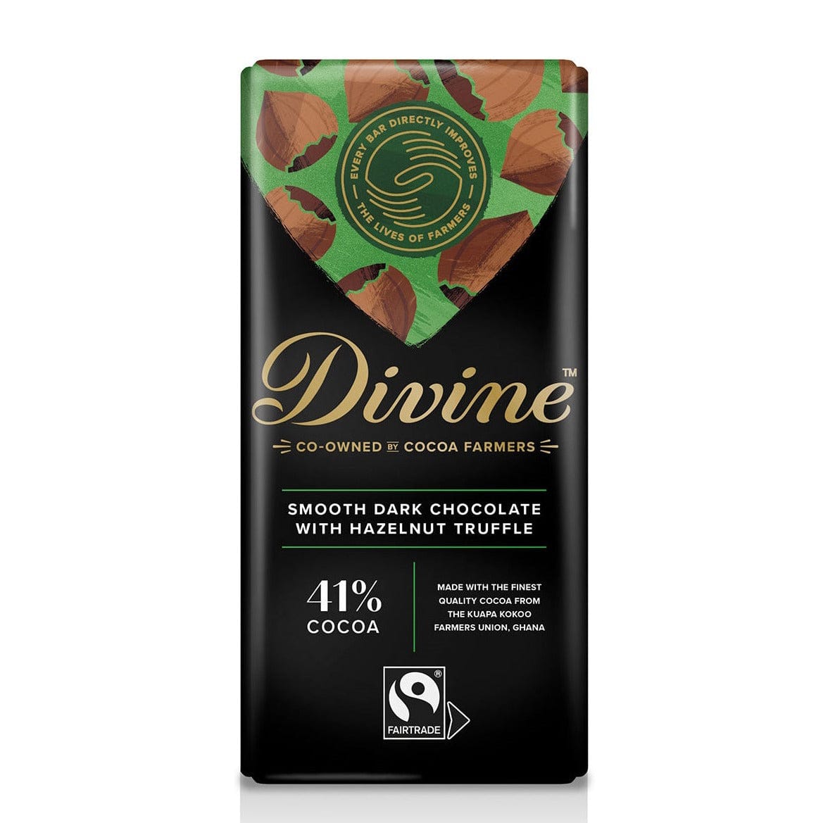 Divine Divine Dark Chocolate with Hazelnut Truffle Bar 90g