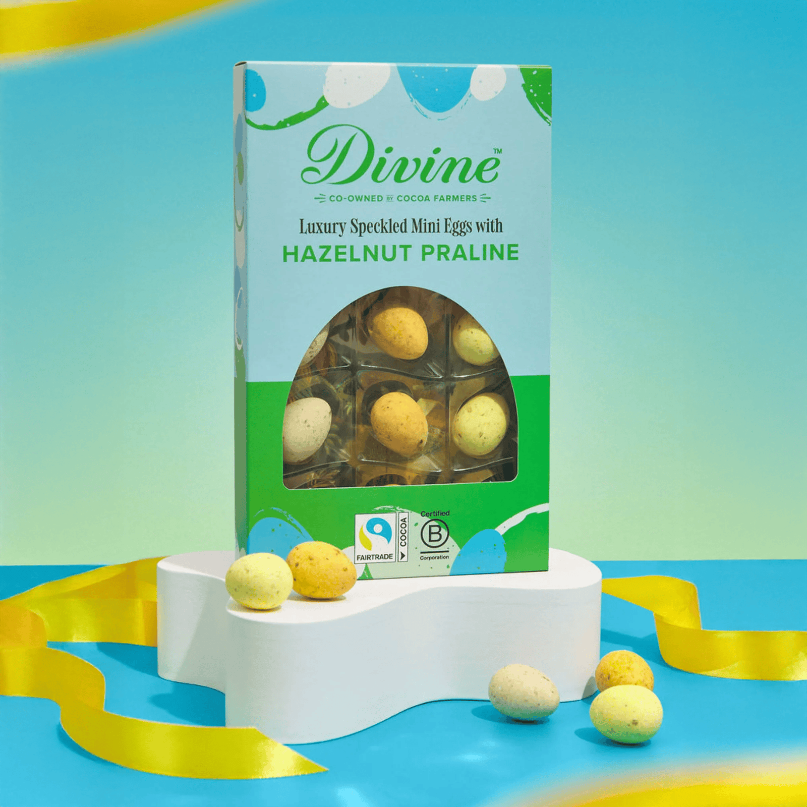 Divine Luxury Milk Chocolate Speckled Mini Easter Eggs with Hazelnut Praline 150g | Fairtrade