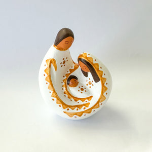 Holy family, white painted ceramic ornament