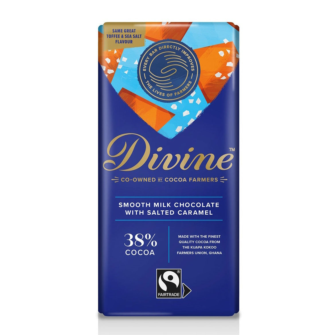 Divine 38% Milk Chocolate with Salted Caramel Bar 90g
