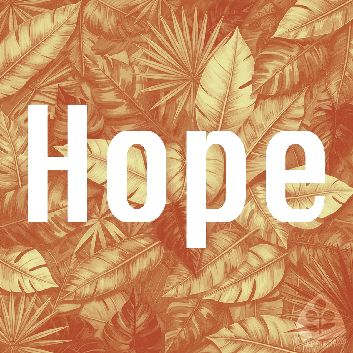 We Are Fair Trade African Leaves Tote Bag - Red/Gold Square Print With "Hope"