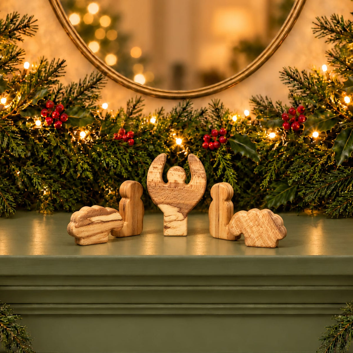 We Are Fair Trade Ltd Wooden Nativity Figures: Angel, Shepherds &amp; Sheep | 5 Pieces | UK Made