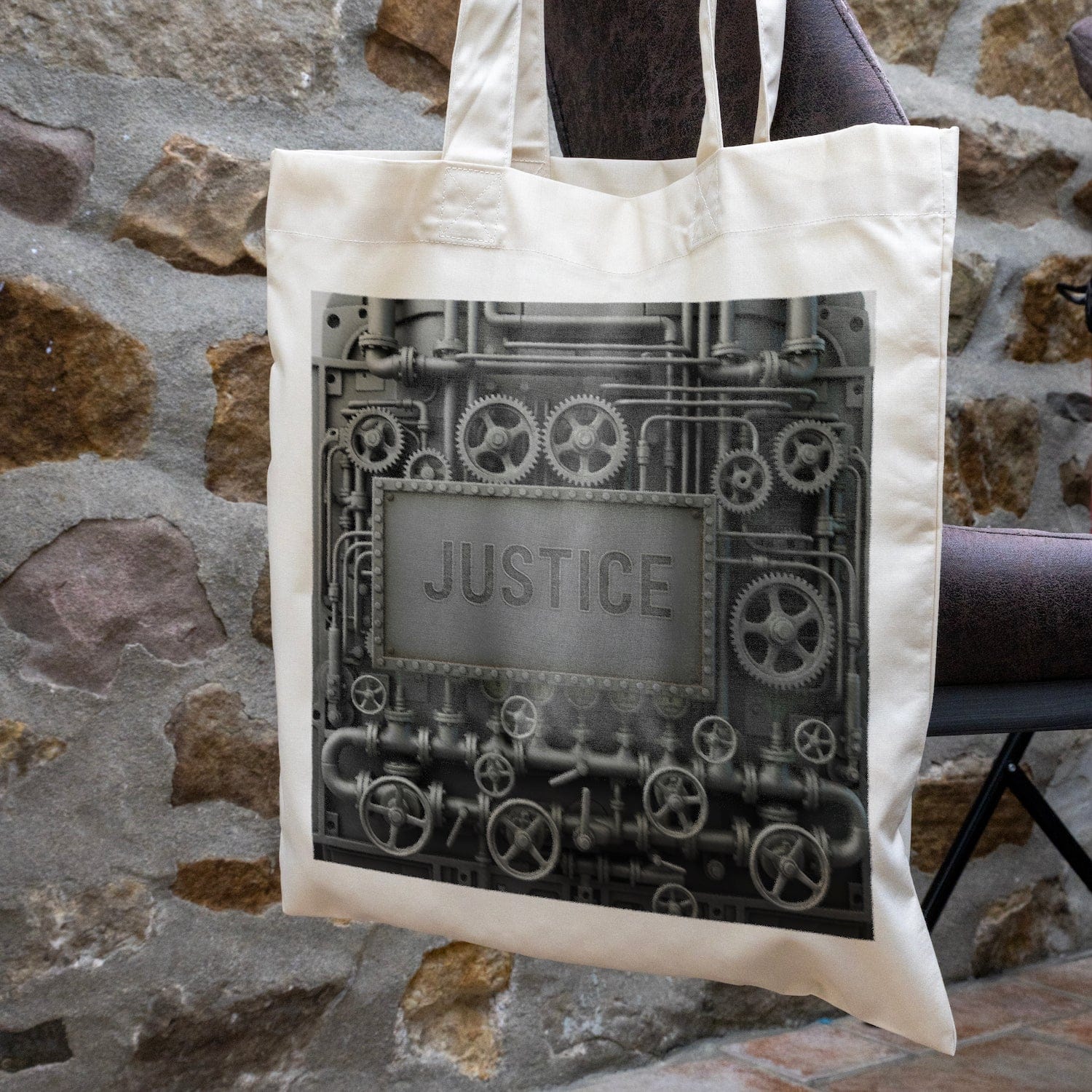We Are Fair Trade Vintage Machine with plaque Tote Bag - Duotone